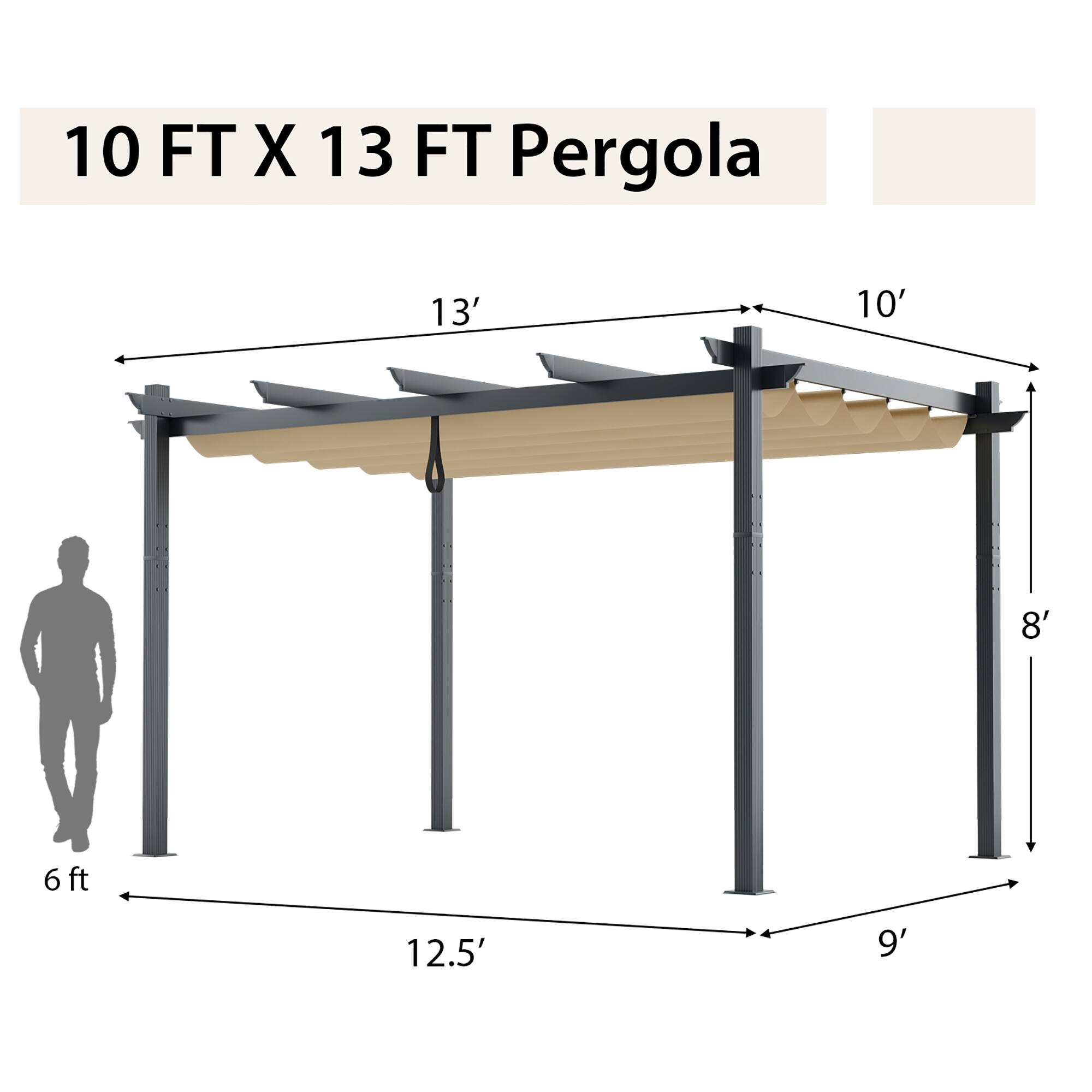 10 FT X 13 FT Pergola

13'  
10'  
8'  
6 ft  
12.5'  
9'