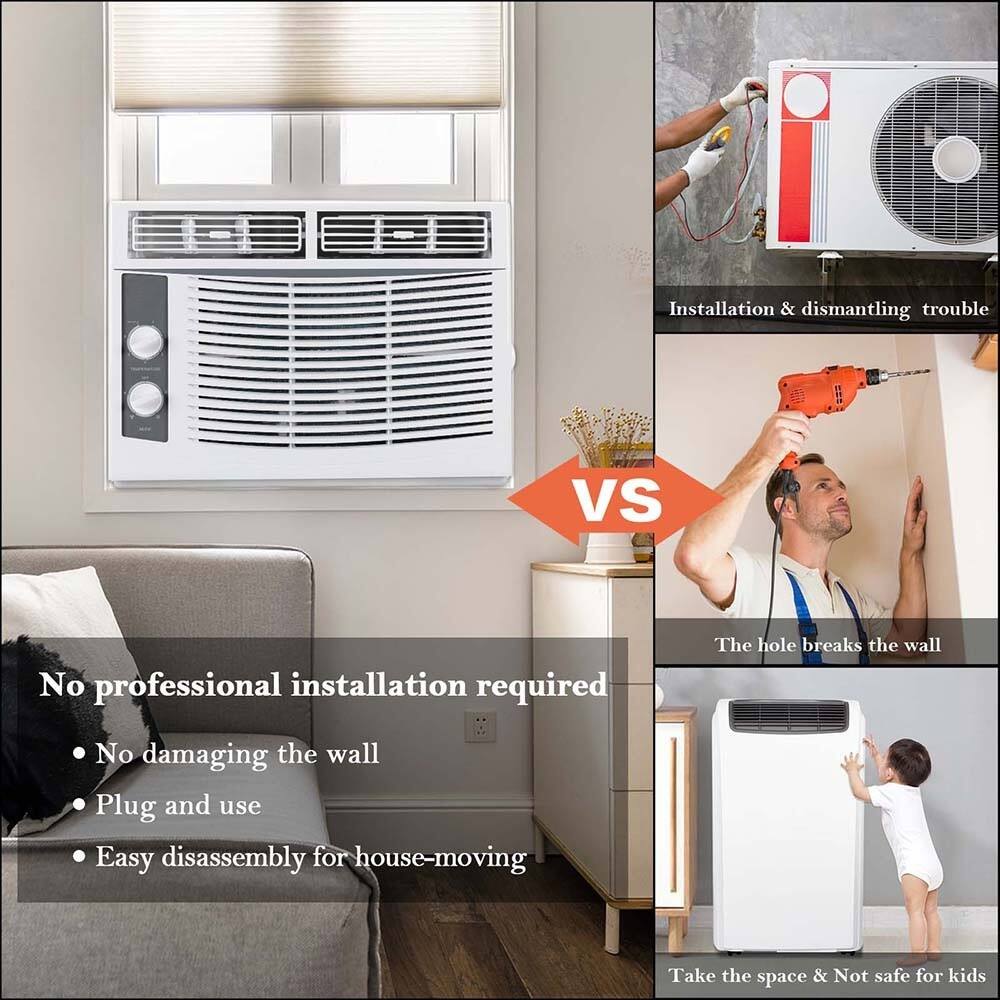 Installation & dismantling trouble  
VS  
No professional installation required  
- No damaging the wall  
- Plug and use  
- Easy disassembly for house-moving  

The hole breaks the wall  
Take the space & Not safe for kids