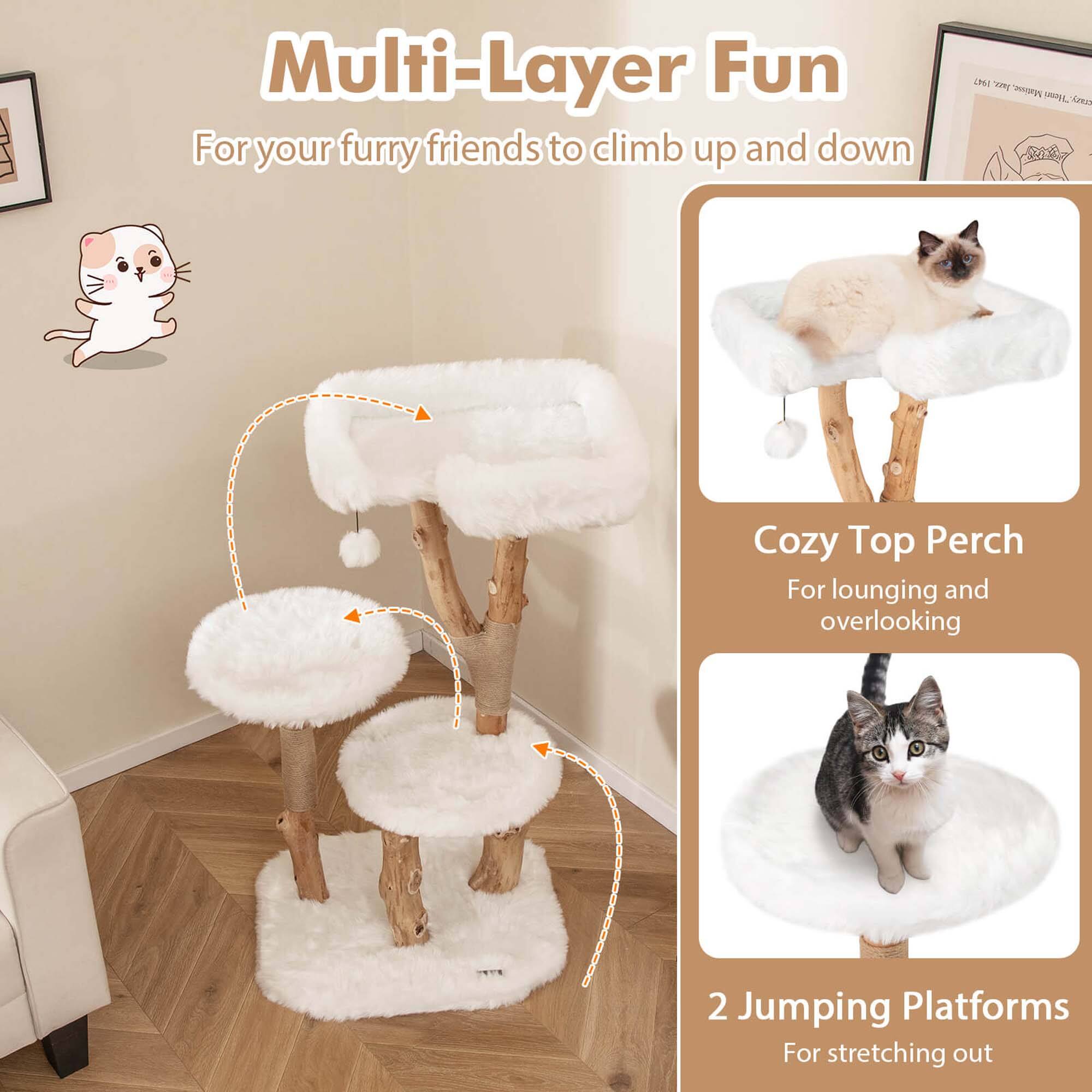Multi-Layer Fun  
For your furry friends to climb up and down  

Cozy Top Perch  
For lounging and overlooking  

2 Jumping Platforms  
For stretching out