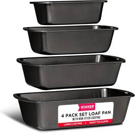 Bakken- Swiss - Set of 4 Nonstick Loaf Pans – 7" to 11", PTFE-Free, Oven Safe to 450°F, Stackable, Dishwasher Safe - Gray