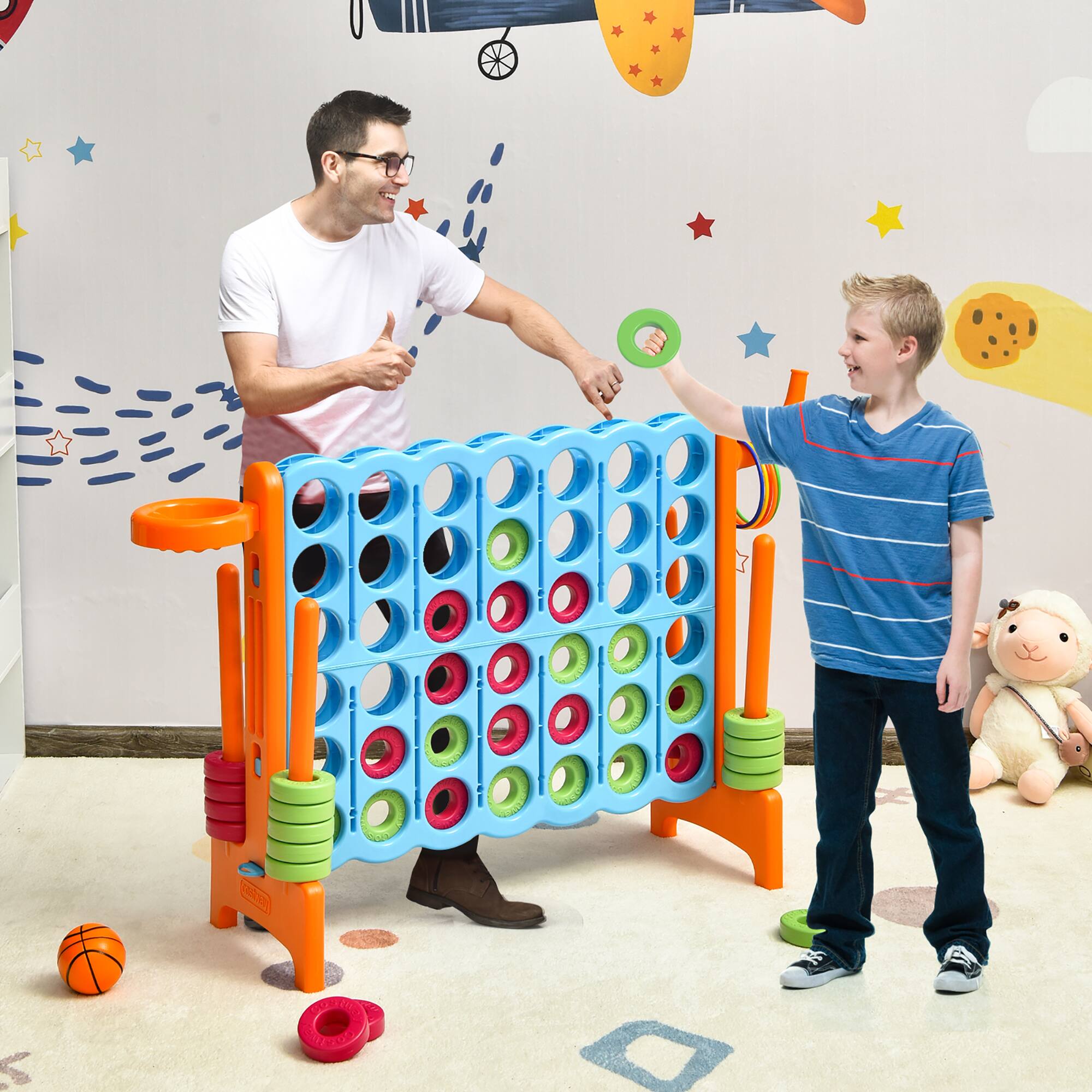Alt View 1. Costway - Costway 4-in-A Row Giant Game Set w/Basketball Hoop for Family - Orange.