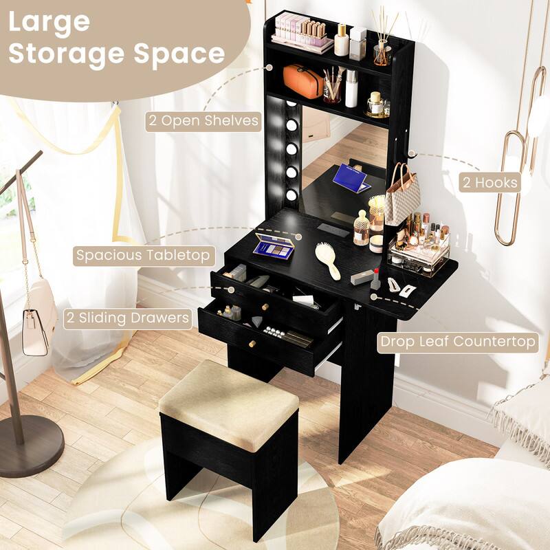 WELLFOR Compact Makeup Vanity Desk Set with 3‑Color Lighted Hollywood ...