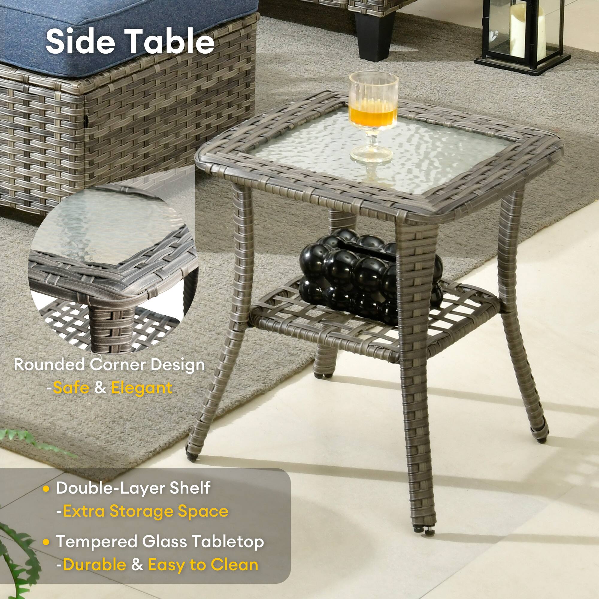 Side Table

- Rounded Corner Design
  - Safe & Elegant

- Double-Layer Shelf
  - Extra Storage Space

- Tempered Glass Tabletop
  - Durable & Easy to Clean