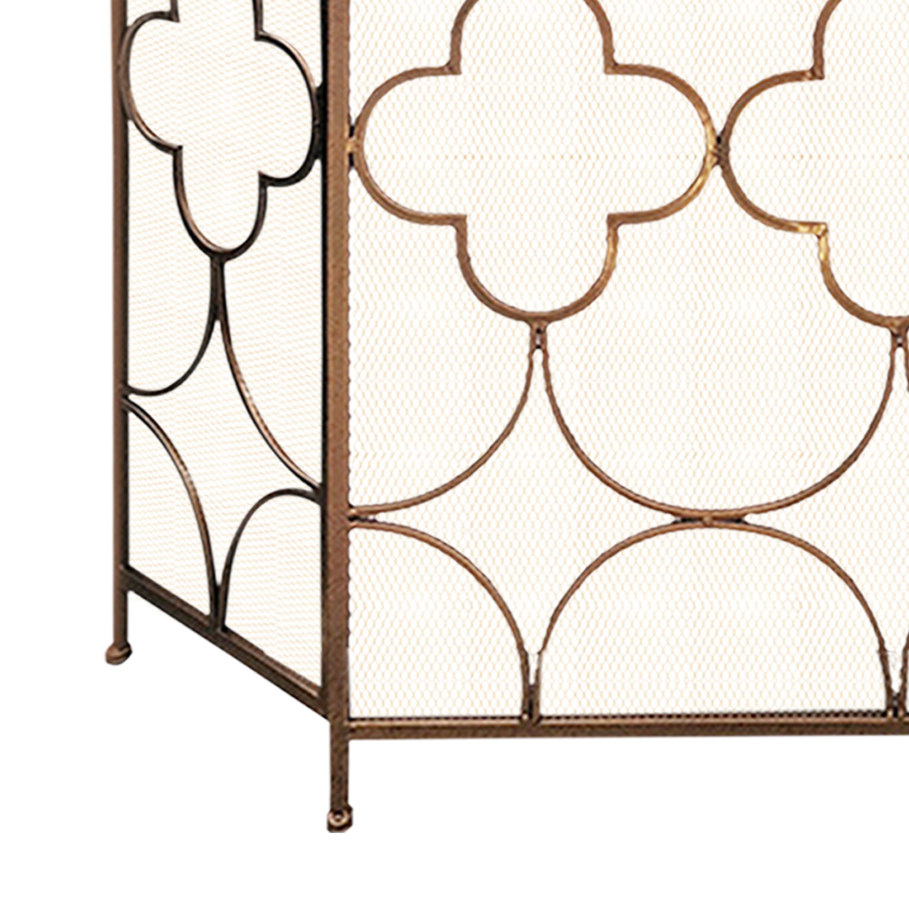 Alt View 3. Manhattan Lane - 50 Inch 3 Panel Metal Fireplace Screen, Quatrefoil Design - Bronze.