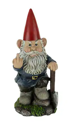 World of Wonders - Naughty Garden Gnome with Axe Flipping Bird Statue - Blue