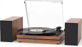 Vulpecula Spade - Vintage Record Player with External Speakers Belt-Drive Turntable for Vinyl Records Dual Stereo Speakers LP Players - Bark Red