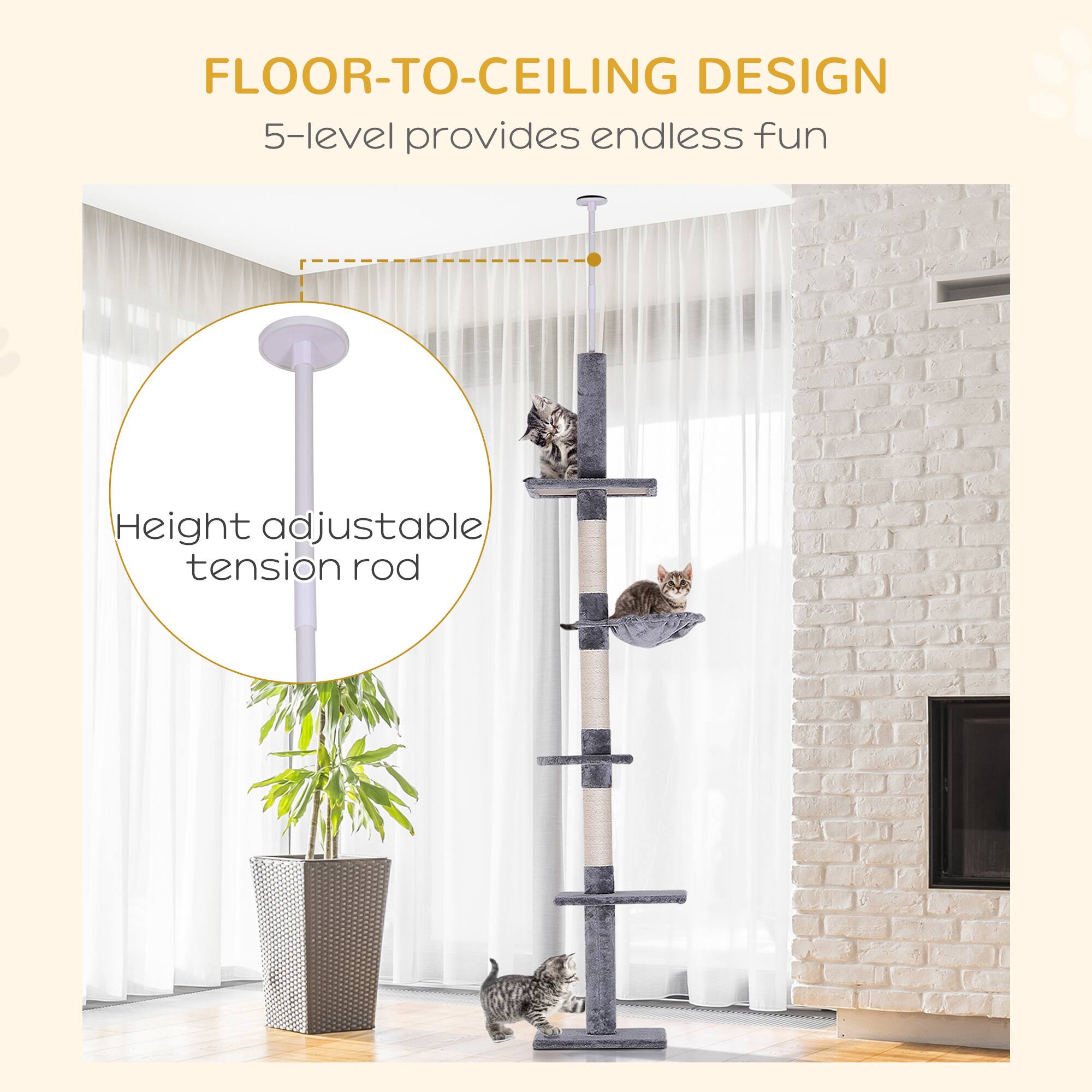 FLOOR-TO-CEILING DESIGN  
5-level provides endless fun  

Height adjustable tension rod