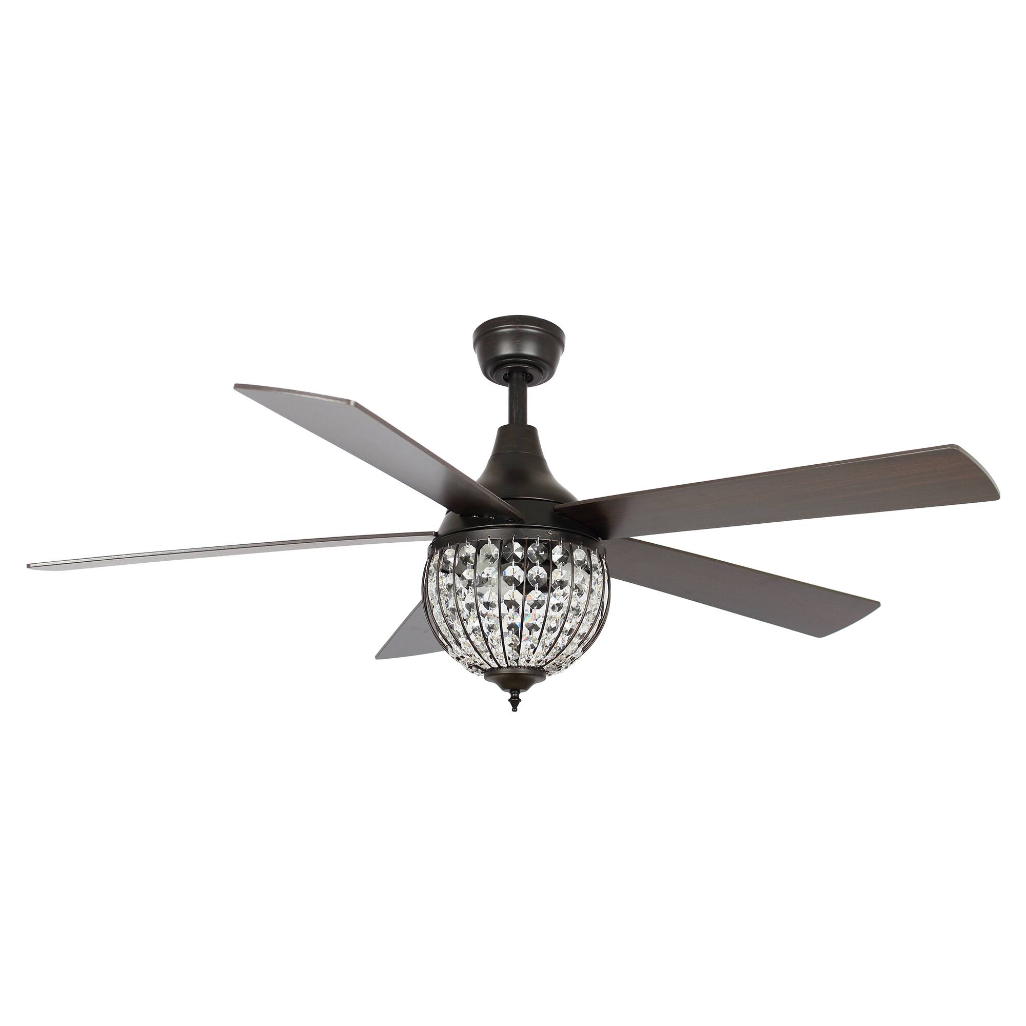 Alt View 5. Parrot Uncle - 52" Farmhouse 5-Blade Crystal Ceiling Fan with Remote Control - Bronze.