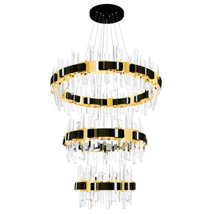 Front. CWI Lighting - Aya LED Integrated Pearl Black Chandelier - Pearl Black & Titanium Gold.
