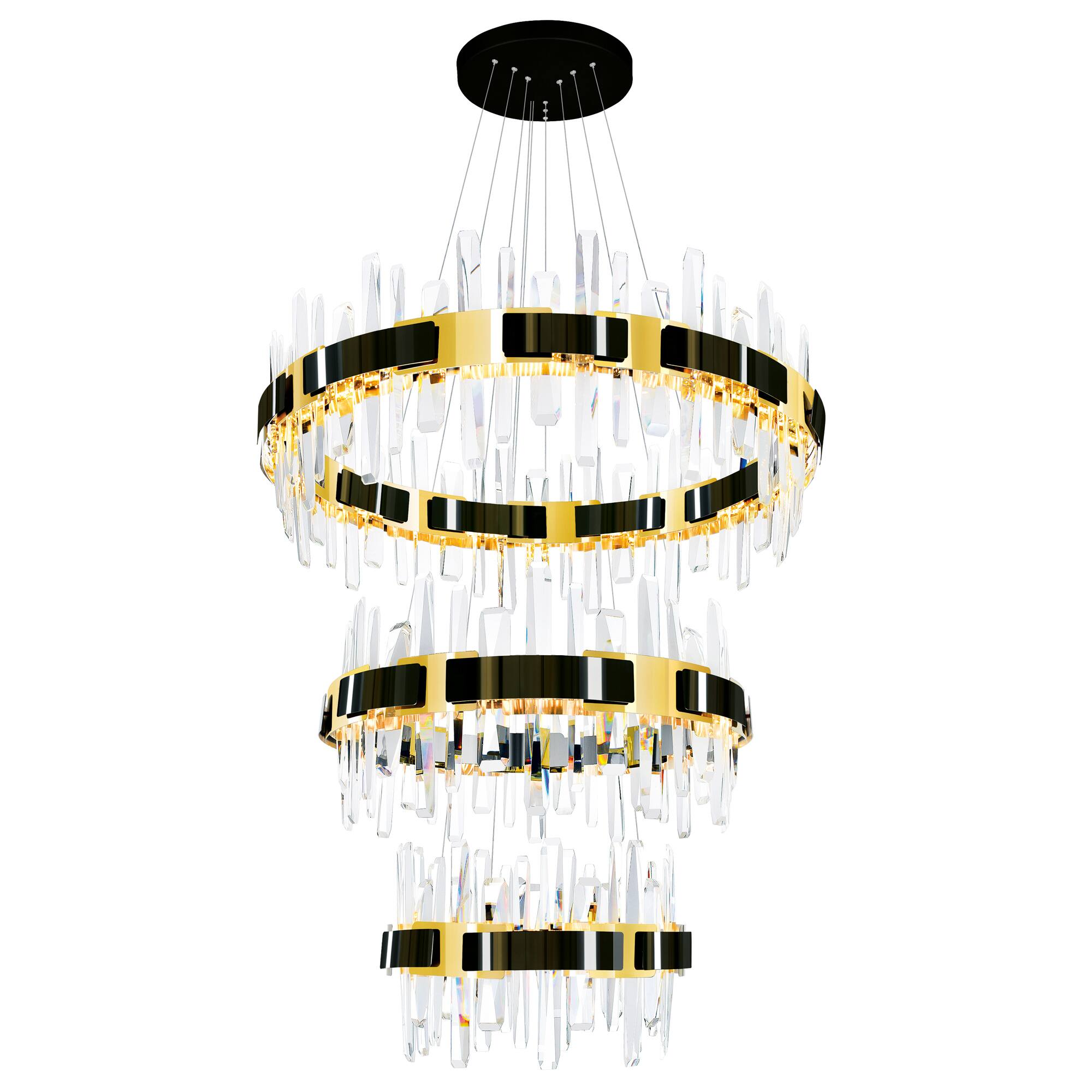 Front. CWI Lighting - Aya LED Integrated Pearl Black Chandelier - Pearl Black & Titanium Gold.