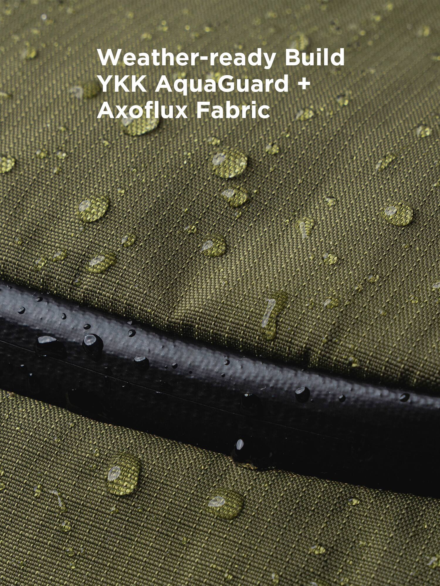 Weather-ready Build  
YKK AquaGuard +  
Axoflux Fabric