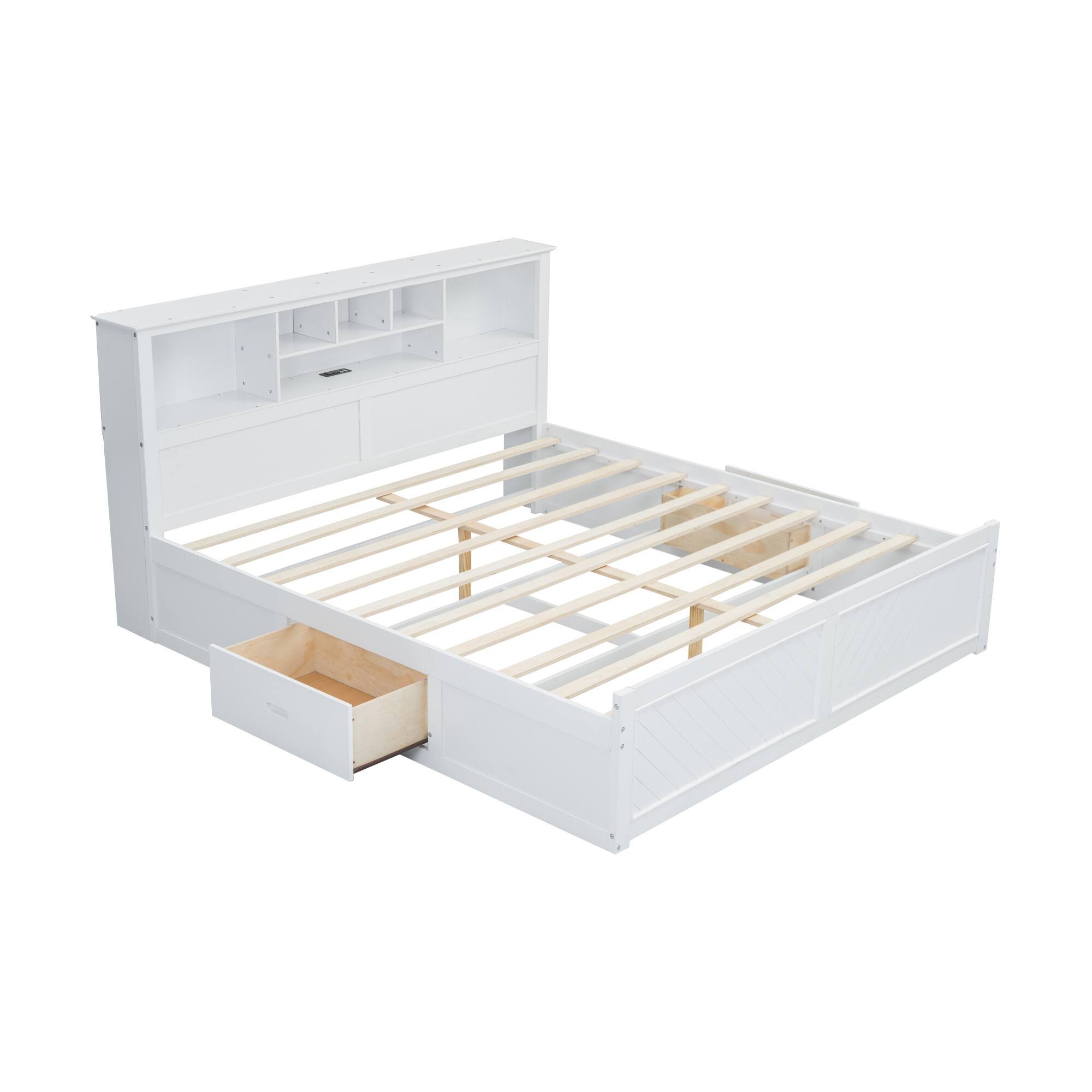 Alt View 10. Tiramisubest - King Size Wood Platform Bed with Multi-storage Headboard, USB and Drawers, White - White.