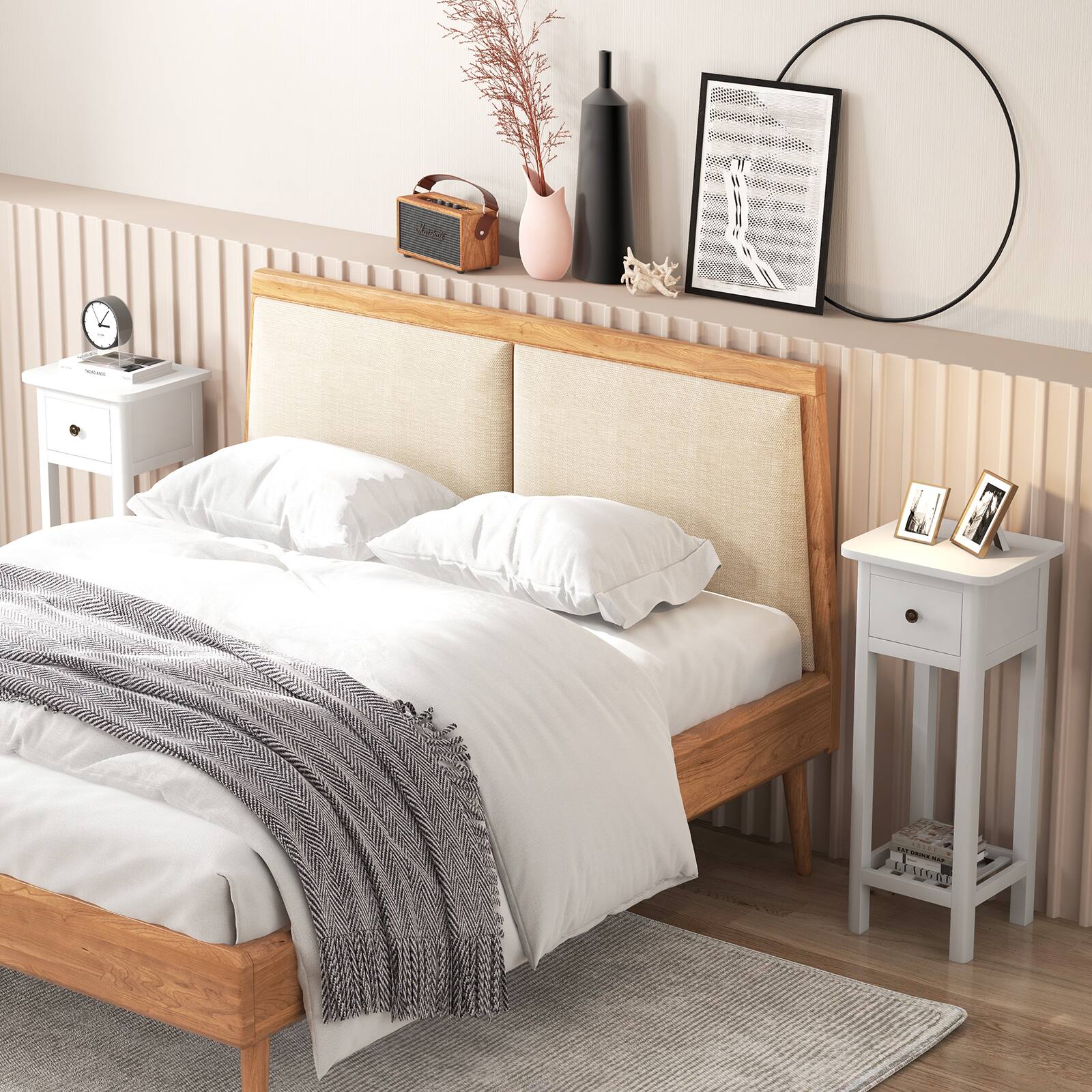 Alt View 7. Ecooso - 2 Tier Slim Nightstand Bedside Table with Drawer Shelf - White.