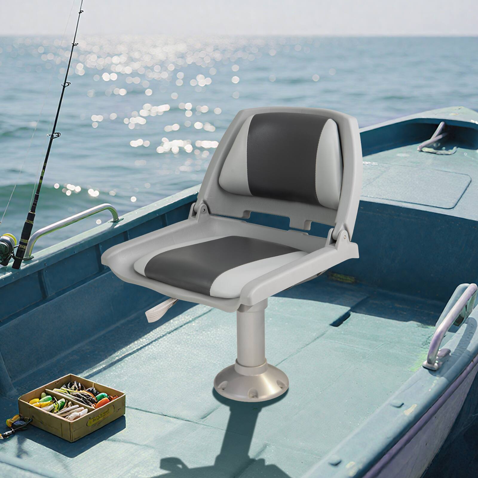 Alt View 1. Gymax - Gymax Folding Fishing Boat Seat w/High-density Sponge Cushion PVC Surface & PP Frame White - Gray, White.