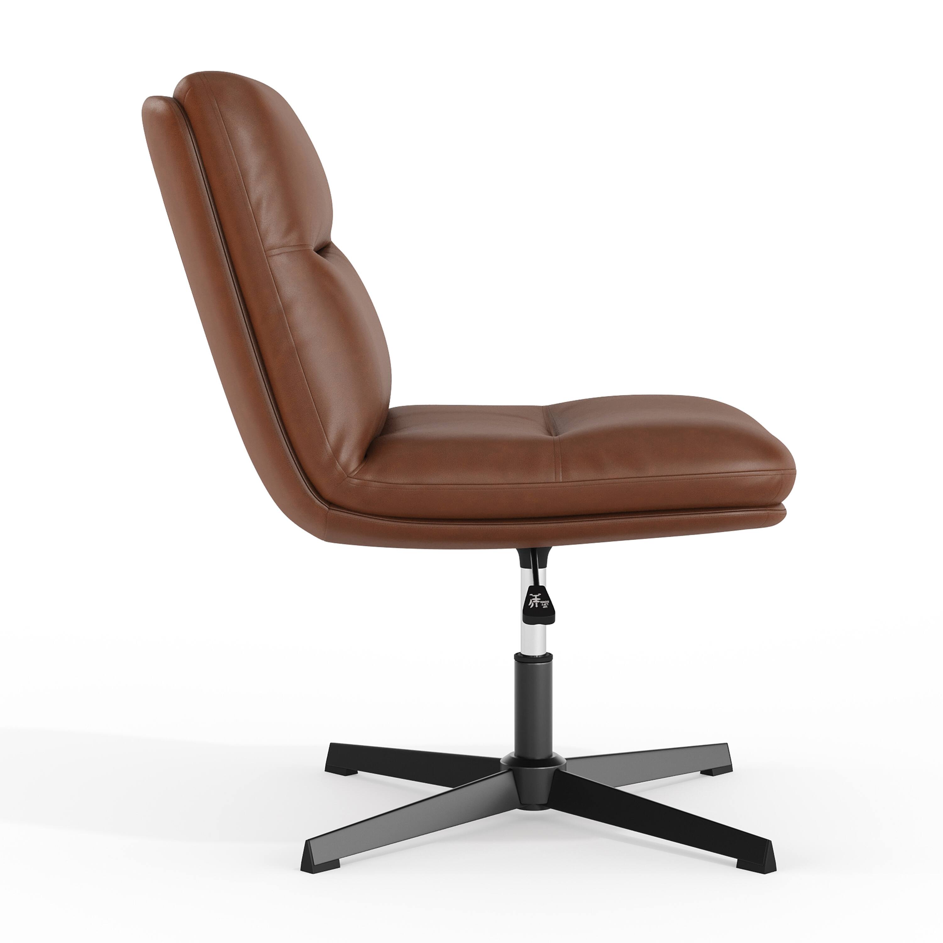 Left. Flash Furniture - Chloe Commercial Mid-Back Cognac Padded LeatherSoft Armless Stationary Task Office Chair with Adjustable Height, Swivel - Brown.