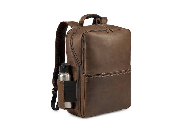 Left. Luxorro - Leather Backpack for men. Fits 17" Laptop - Dark Brown.