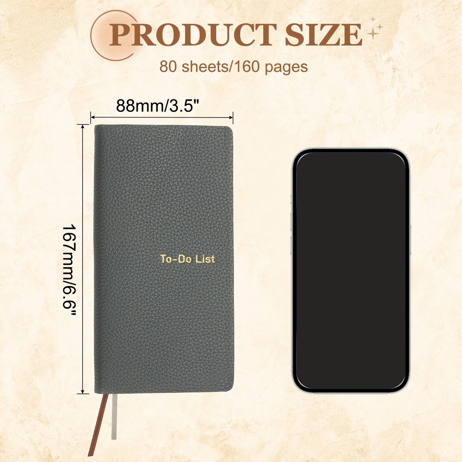 PRODUCT SIZE  
80 sheets/160 pages  
88mm/3.5"  
167mm/6.6"  
To-Do List