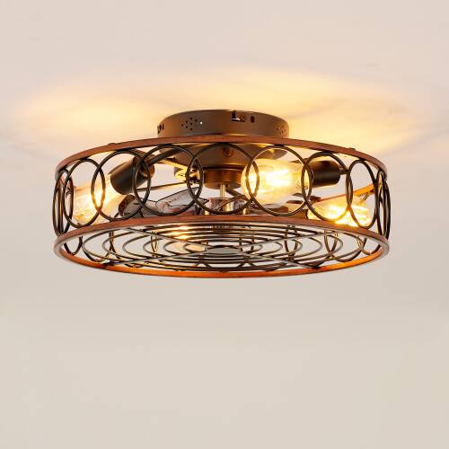 Alt View 7. LUCKY ONE - 20" Caged Ceiling Fan with Light Remote 6-Speed DC Motor Timer - Matte Black.