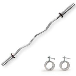 Sunny Health & Fitness - 47” Olympic EZ Curl Bar with Ring Collars - Silver