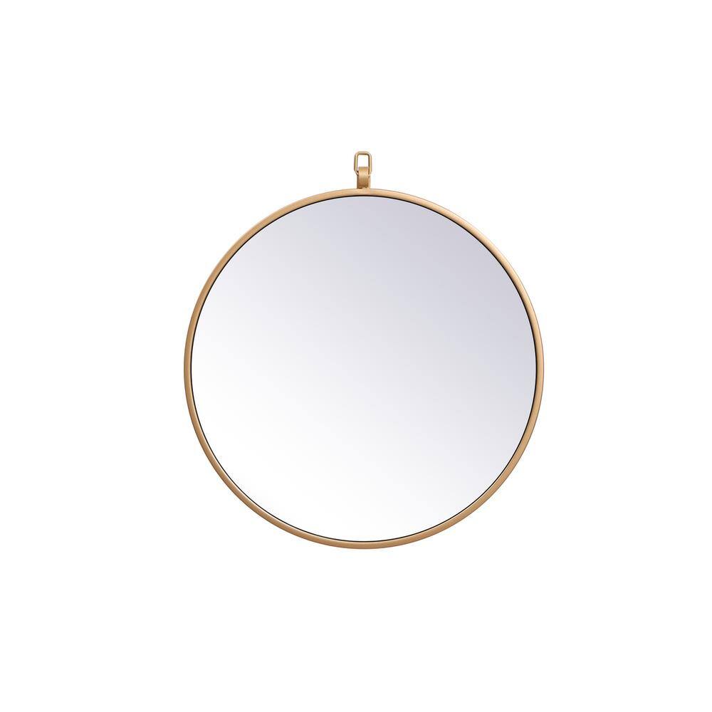 Alt View 2. Elegant Decor - Metal frame round mirror with decorative hook 18 inch in Brass - Brass.