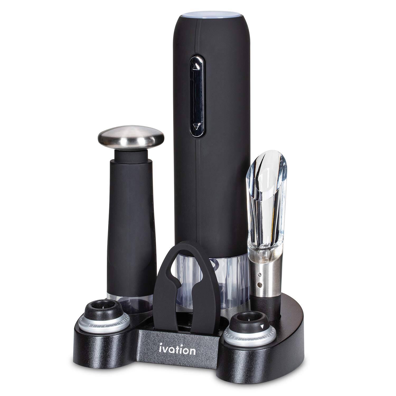 Front. Ivation - 7-Piece Wine Gift Set with Electric Bottle Opener, Wine Aerator, Foil Cutter & More - Black - Black.
