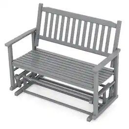 Gymax - Patio Glider Loveseat Chair Swing Rocking Bench w/ Curved Backrest & Slatted Seat - Gray