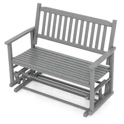Front. Gymax - Gymax Patio Glider Loveseat Chair Swing Rocking Bench w/ Curved Backrest & Slatted Seat Gray - Gray.