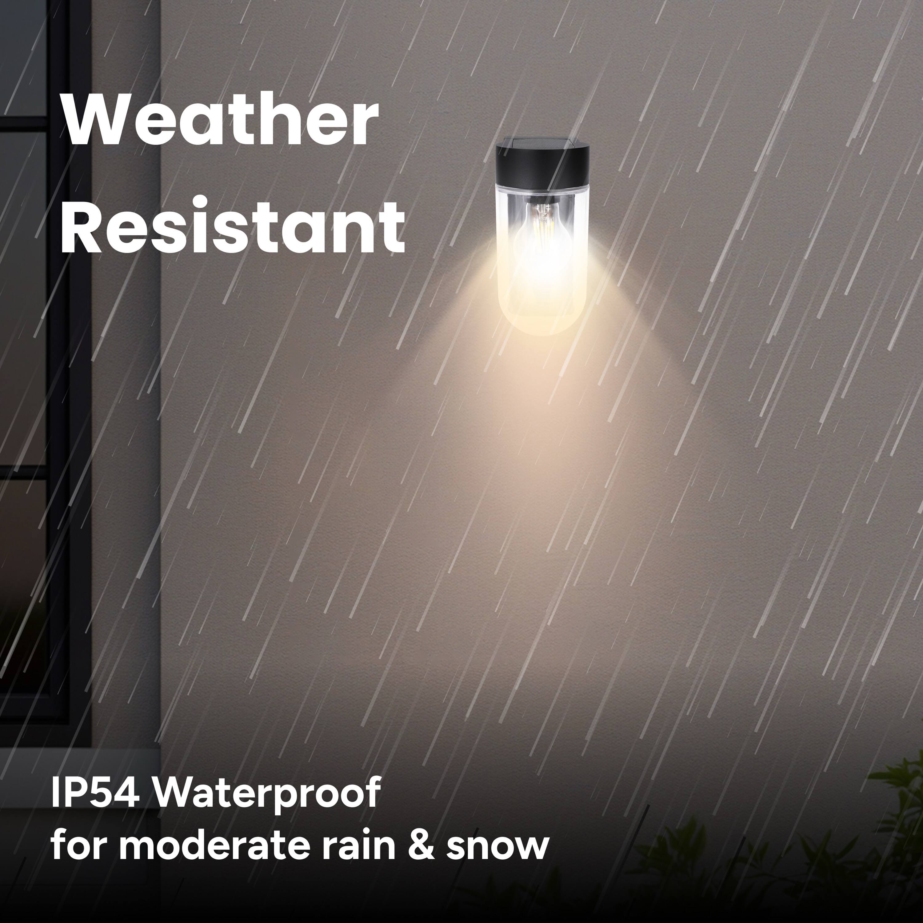 Weather Resistant  
IP54 Waterproof for moderate rain & snow