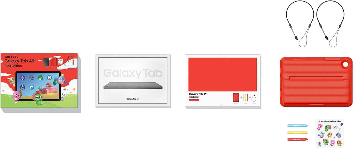 The text on the image reads: "SAMSUNG Galaxy Tab A9+ Kids Edition Galaxy Tab 2 Kids Edition - Golarry Tab n Cas Edition."