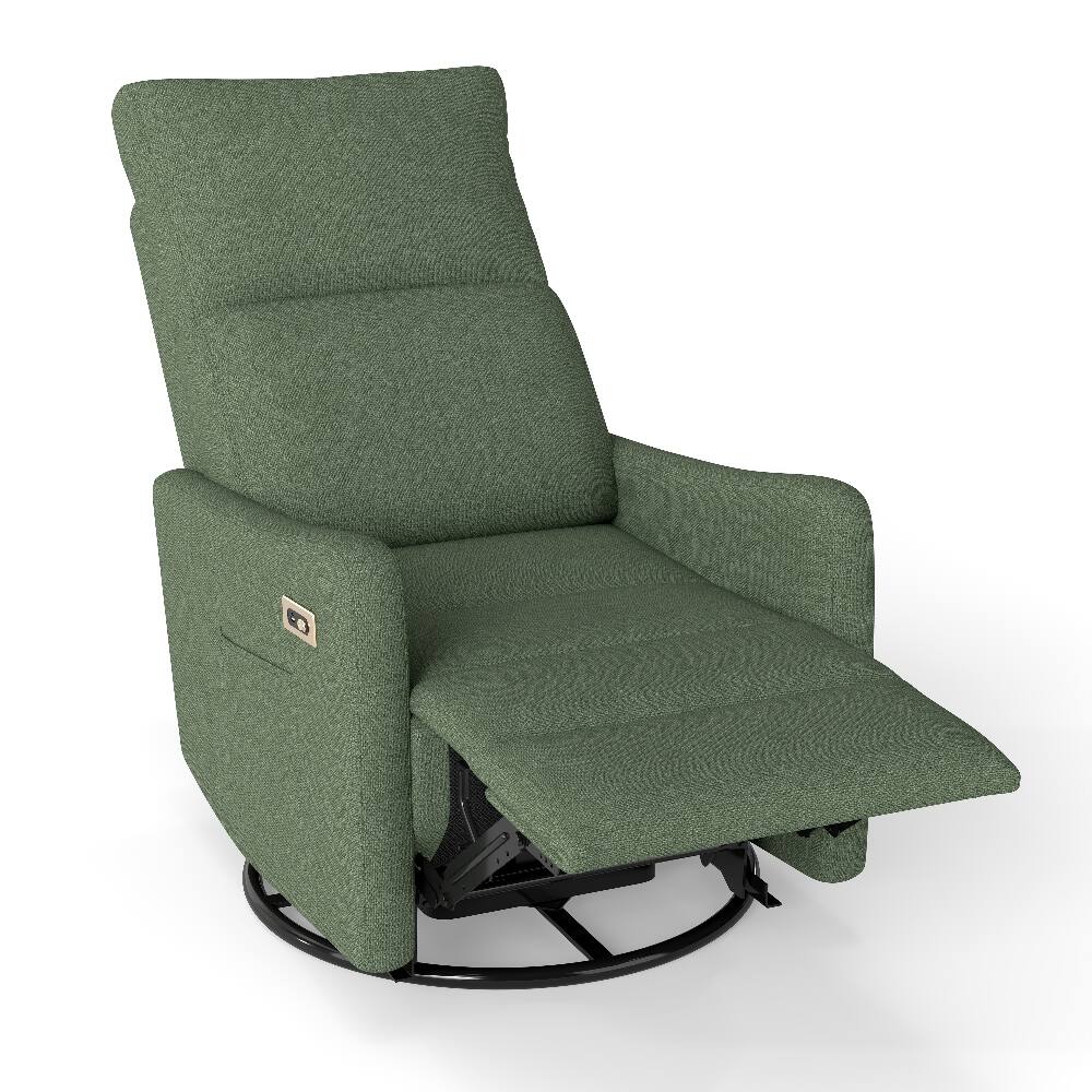 Angle. Loheer - Loheer Power Swivel Recliner Chair Dark Green Rocker Recliner for Small Spaces Nursery Glider Recliner with USB Port - Dark Green.