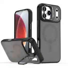 Dteck - Magnetic Matte Shockproof Case for Apple iPhone 17 Pro, Dual-Layer Protective Cover with Integrated Camera Kickstand - Black