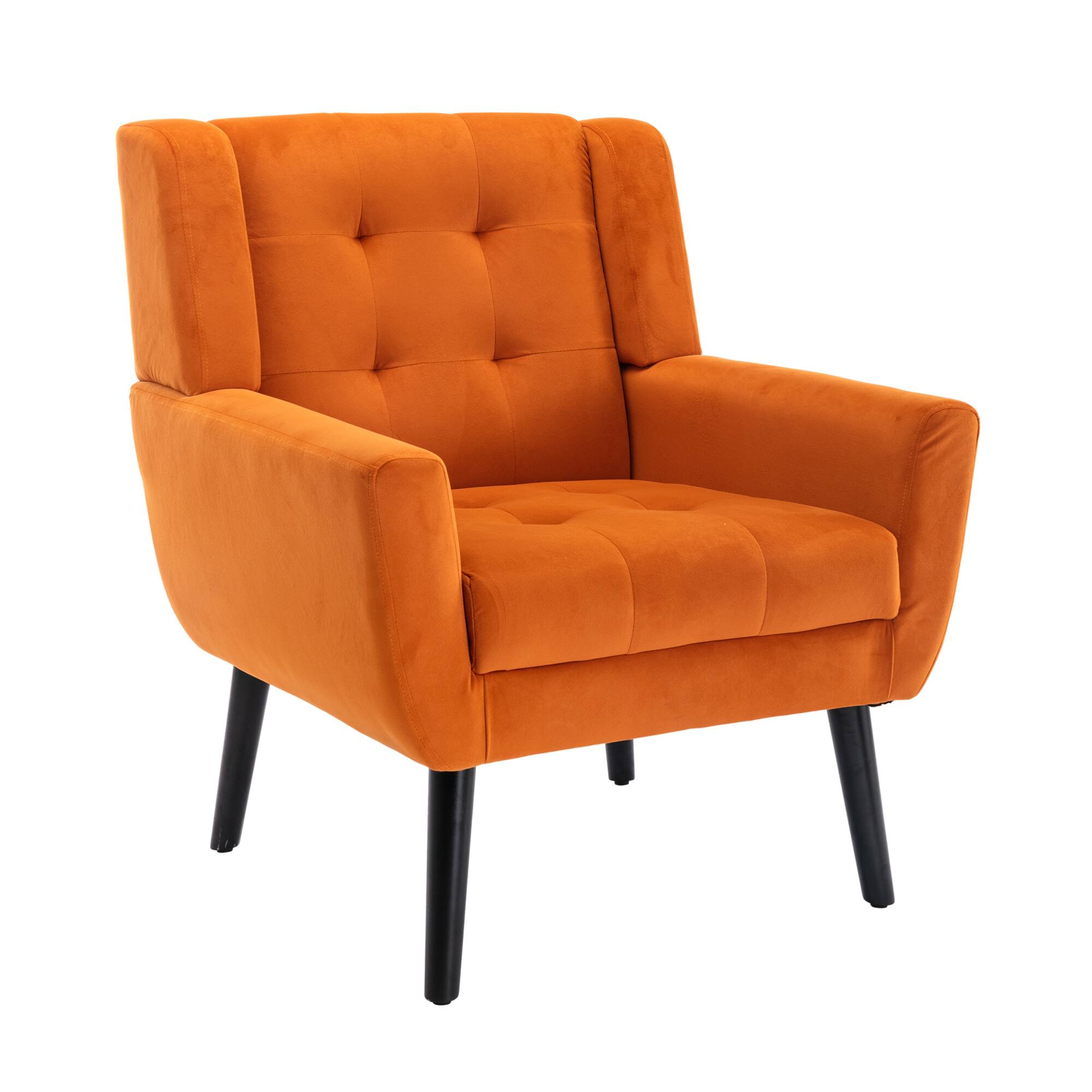 Alt View 2. GOODSILO - Luxury Velvet Upholstered Accent Chair with Ergonomic Design for Living Room and Bedroom Comfort - Orange.