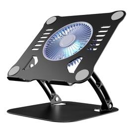 HongFei - Laptop Cooling Stand with 3-Speed Fan, Adjustable Height, Ergonomic Aluminum Pad for 10-15'' Notebooks - Black