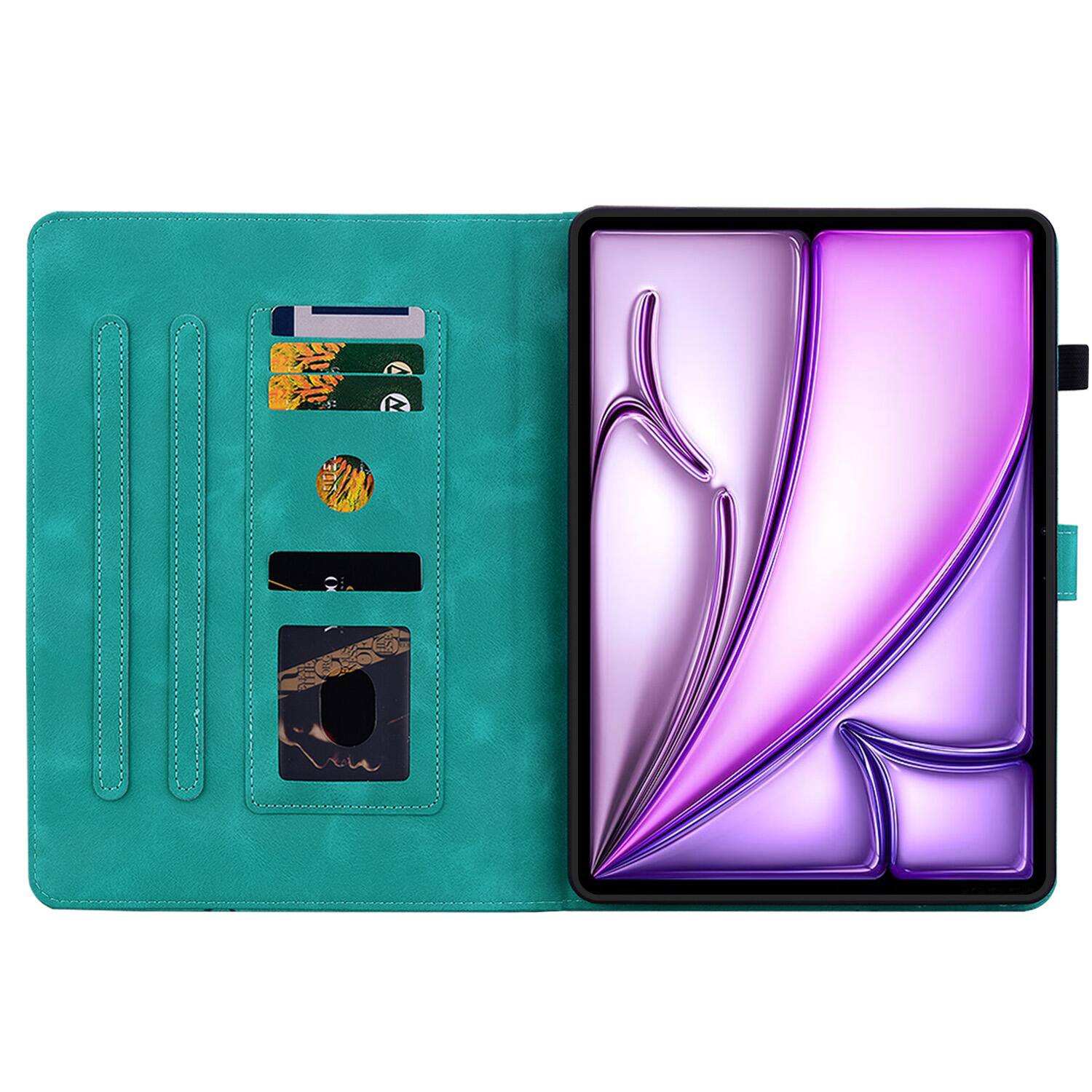 Angle. Dteck - For Apple iPad Air (M4) 11" 2026 M3/M2 & iPad Pro 11 (4th-1st) Gen Embossed Floral PU Leather Flip Card Holder Cover - Green.