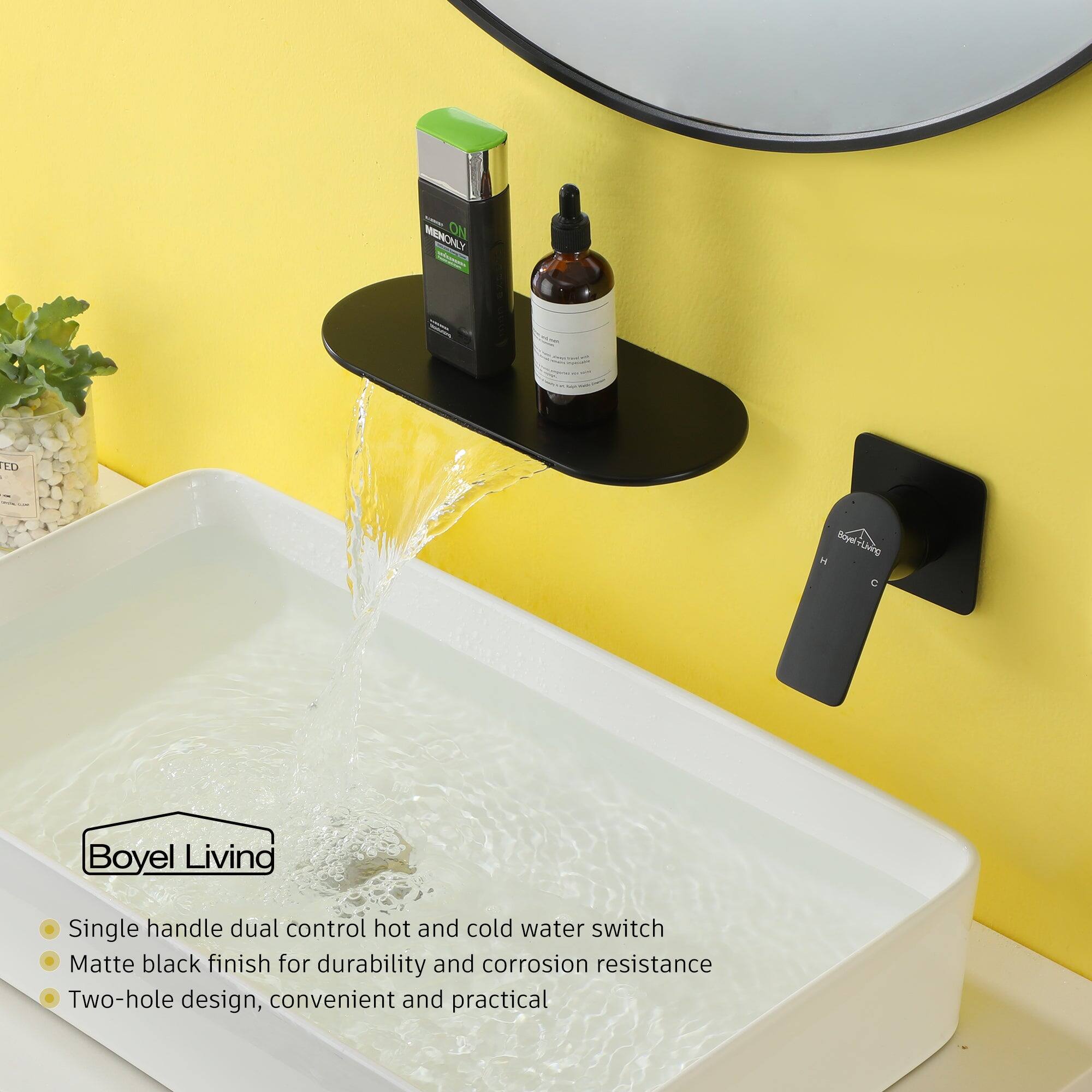 Boyel Living Single handle dual control hot and cold water switch Matte black finish for durability and corrosion resistance Two-hole design, convenient and practical