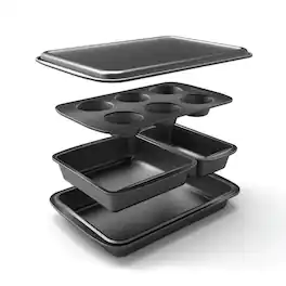 Baker's Secret - Non-stick Set of 5 Pans 15.16" x2.91"x10.63" Essentials Line Carbon Steel - Dark Gray