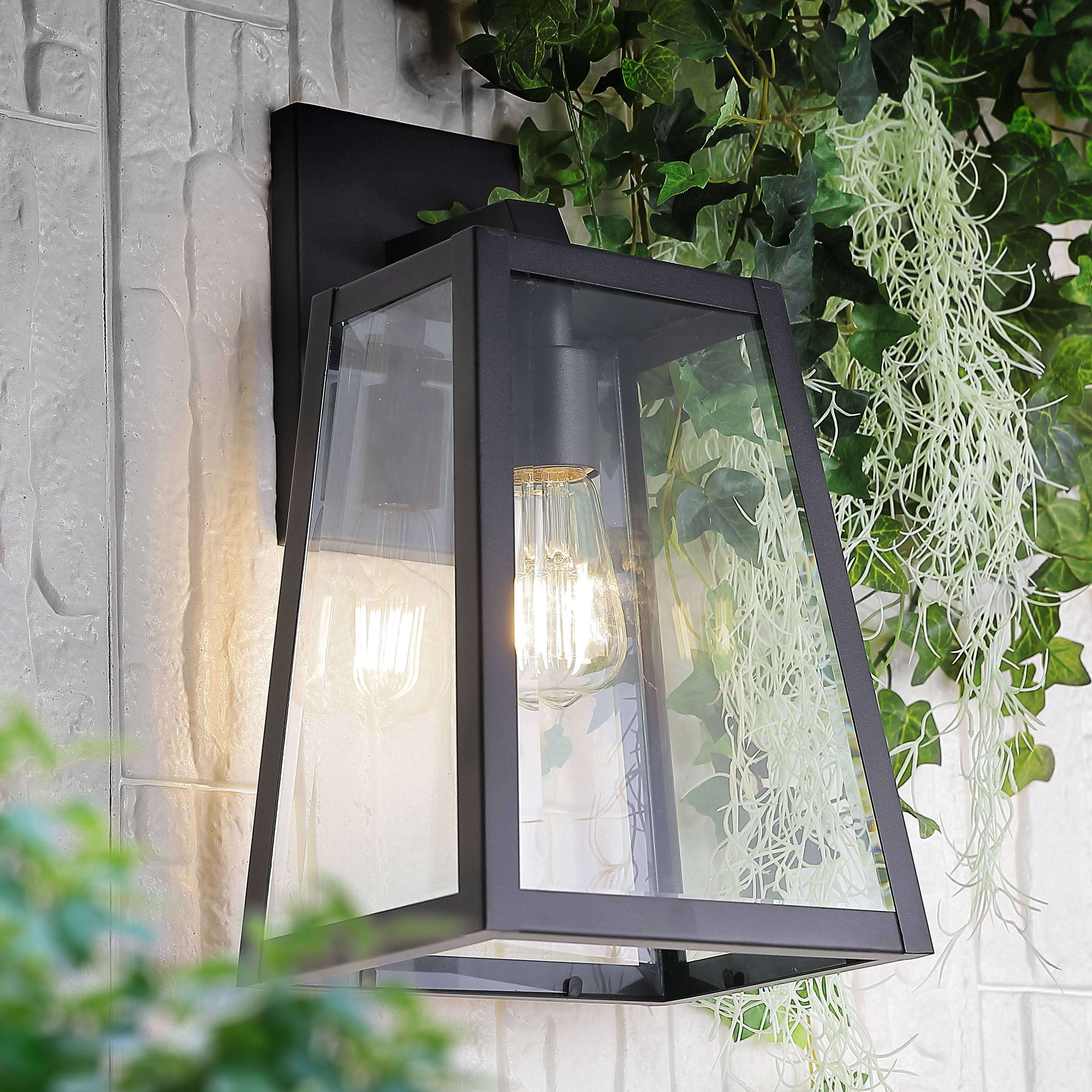 Alt View 1. Jonathan Y - Pasadena 9" Iron/Glass Modern Industrial Angled LED Outdoor Sconce, Black - Black.