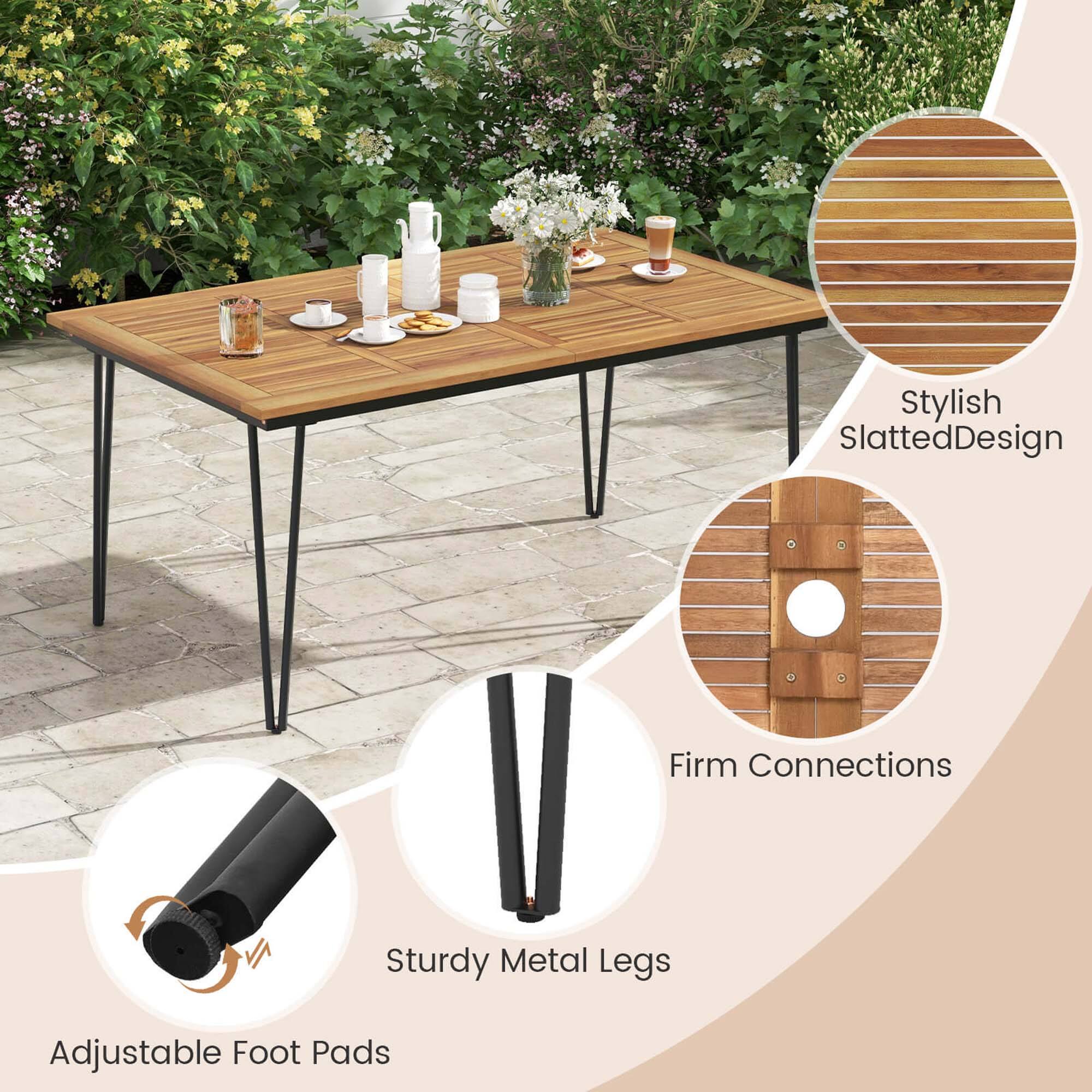 Stylish Slatted Design, Firm Connections, Sturdy Metal Legs, Adjustable Foot Pads