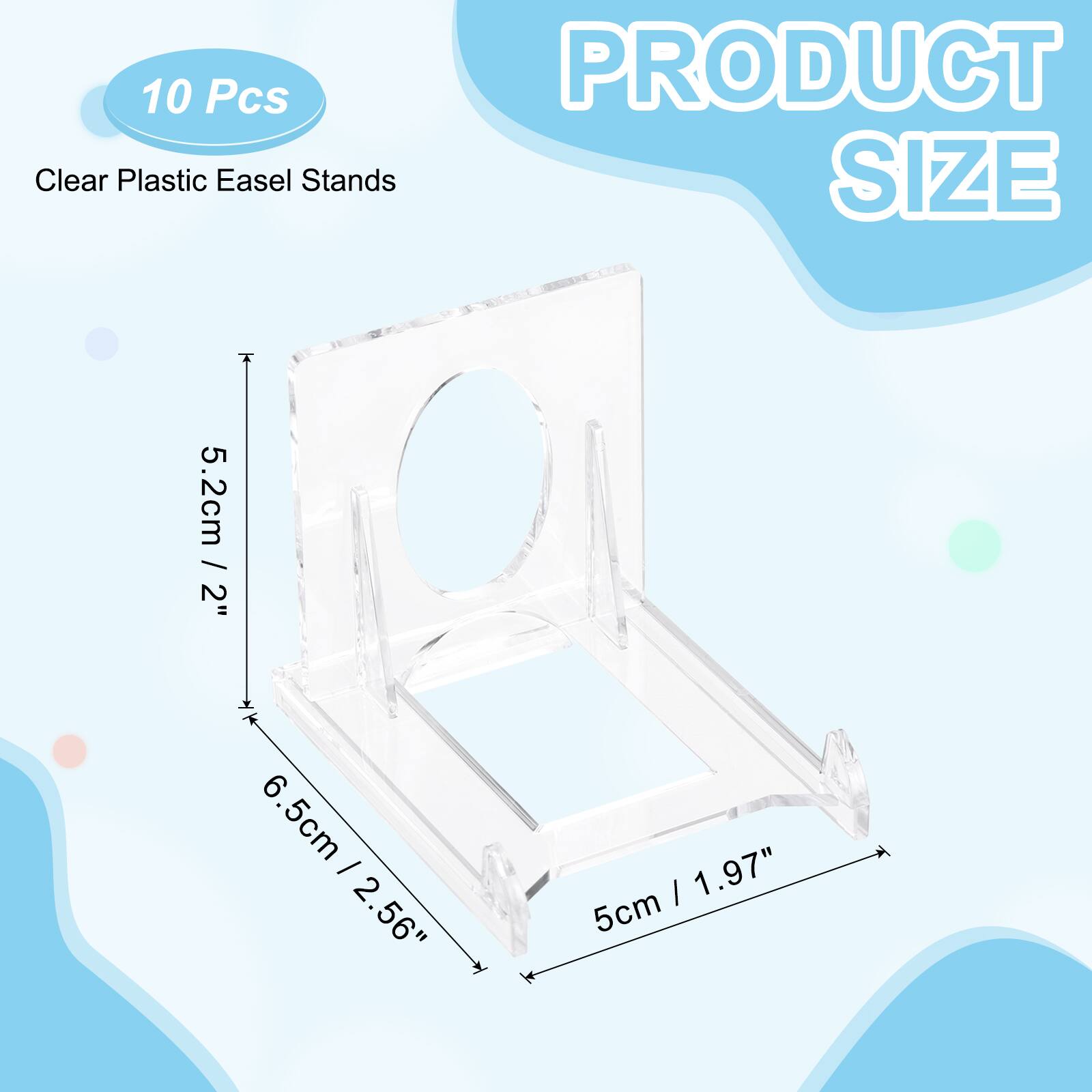 10 Pcs Clear Plastic Easel Stands

PRODUCT SIZE

5.2cm / 2"  
6.5cm / 2.56"  
5cm / 1.97"