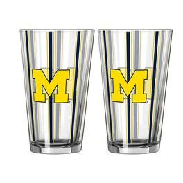Logo Brands - Michigan Wolverines Two-Piece 16oz. Striped Pint Glass Set - Multicolor