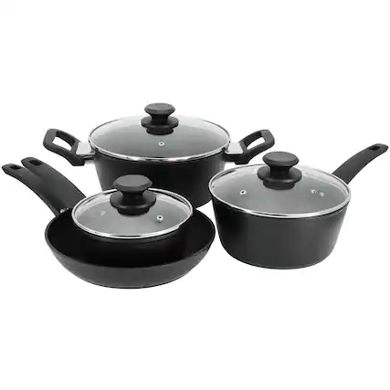 Front. Oster - Oster Connelly 7 Piece Textured Nonstick Aluminum Cookware Set in Black - Black.