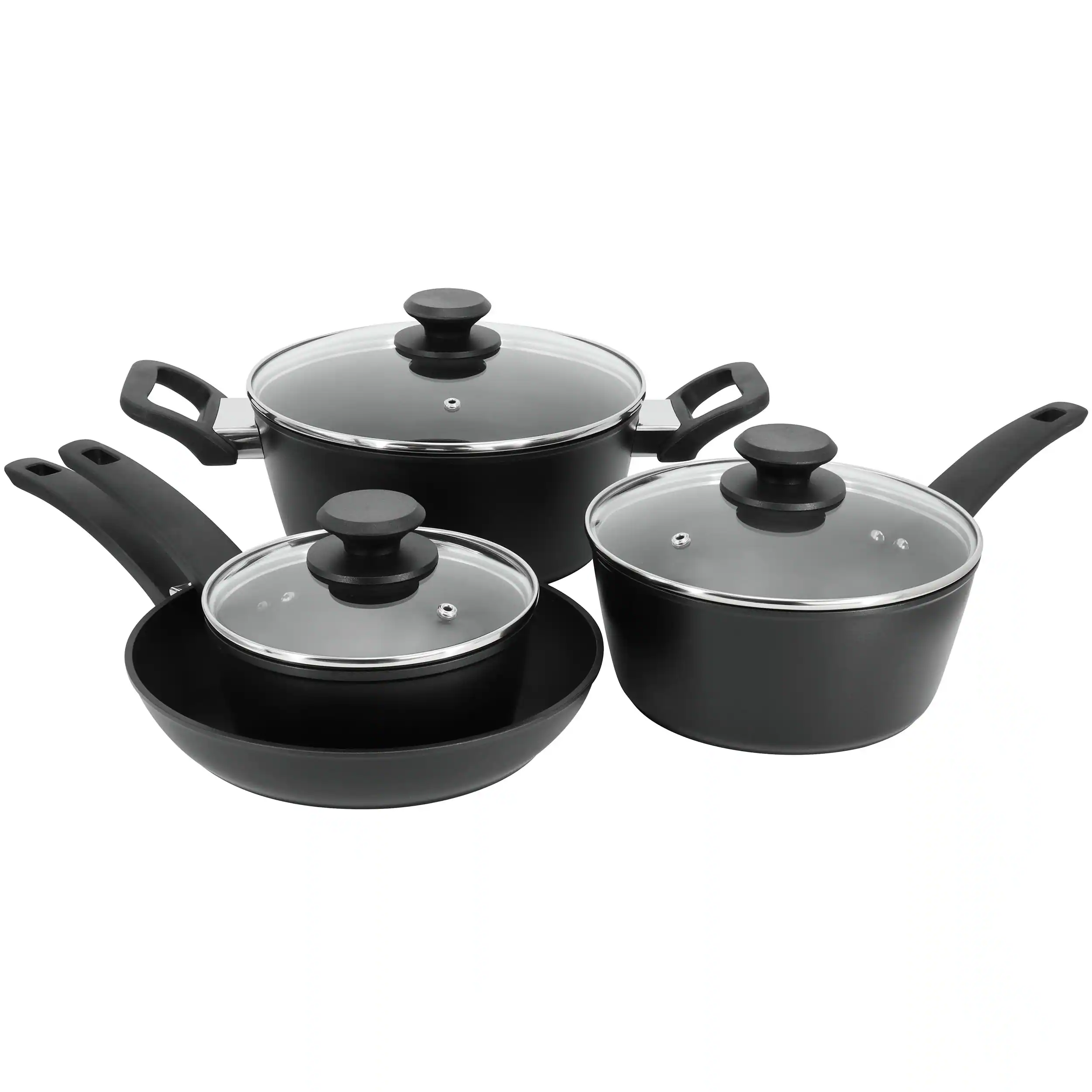 Front. Oster - Oster Connelly 7 Piece Textured Nonstick Aluminum Cookware Set in Black - Black.