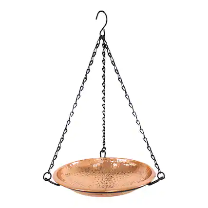 Front. Sunnydaze - Hand-Hammered Hanging Bird Bath or Bird Feeder with Chain - Copper.