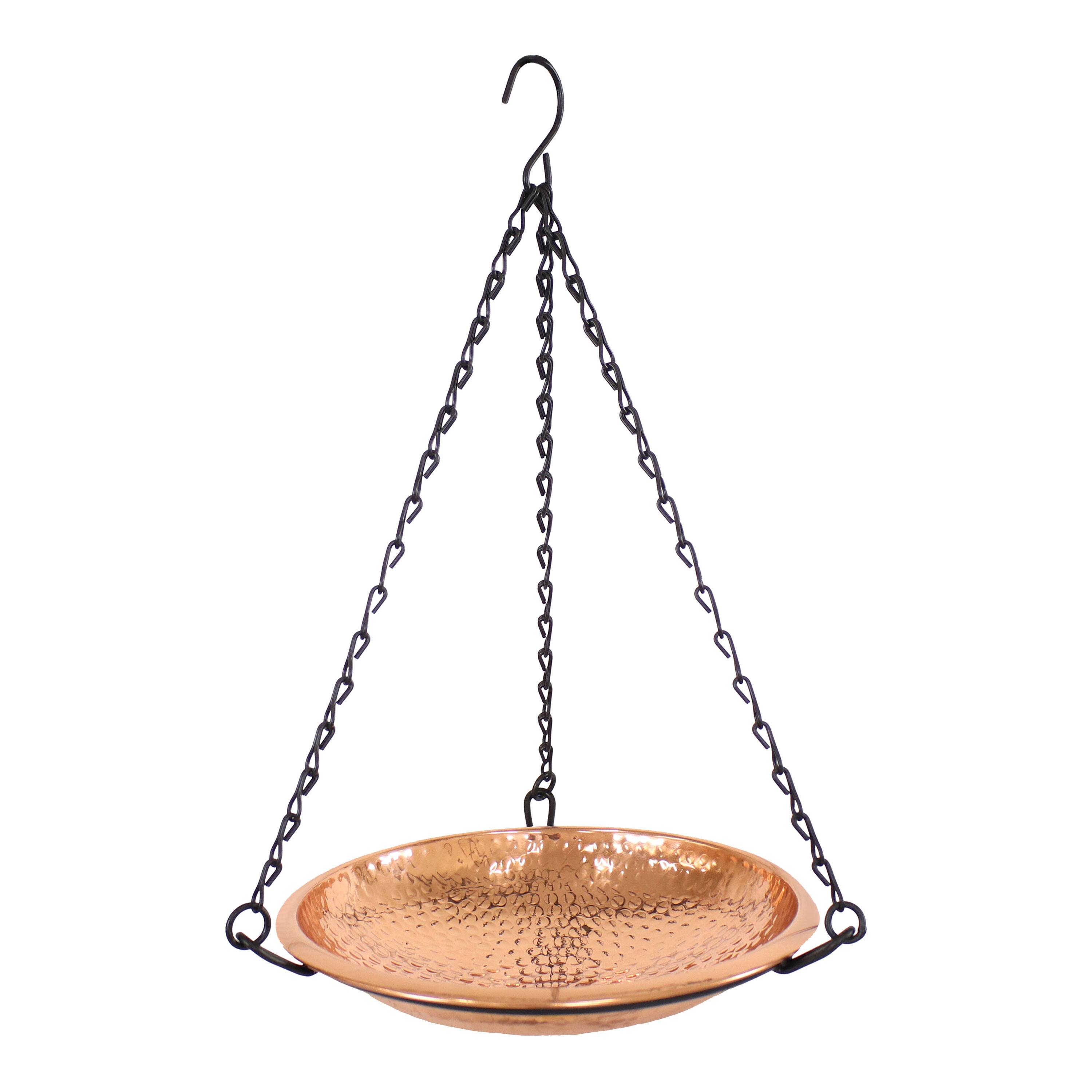 Front. Sunnydaze - Hand-Hammered Hanging Bird Bath or Bird Feeder with Chain - Copper.