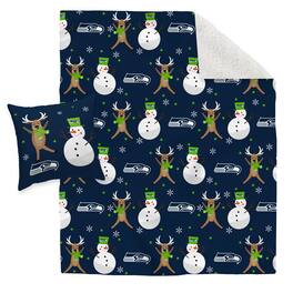 Pegasus - Seattle Seahawks Holiday Reindeer Blanket and Pillow Combo Set - Multicolor