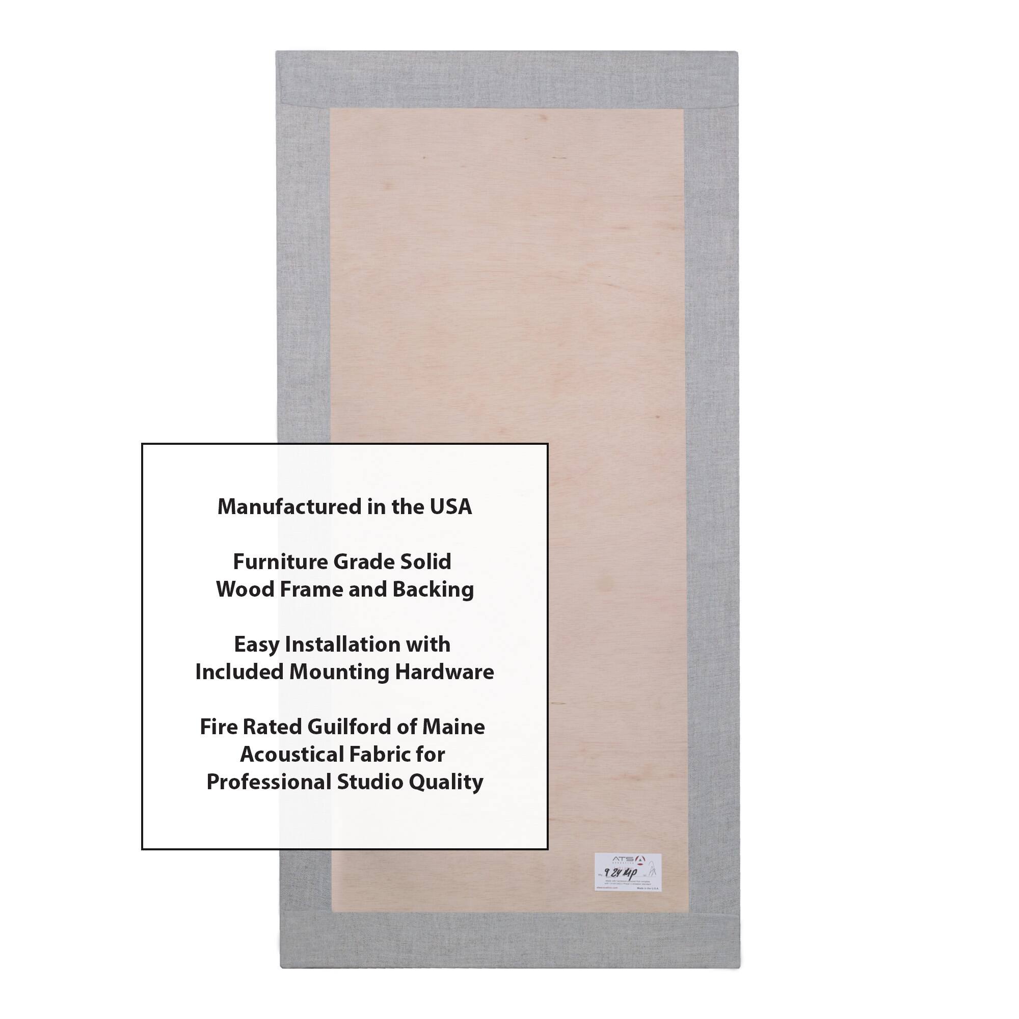 Manufactured in the USA  
Furniture Grade Solid Wood Frame and Backing  
Easy Installation with Included Mounting Hardware  
Fire Rated Guilford of Maine Acoustical Fabric for Professional Studio Quality  
ATEN 188