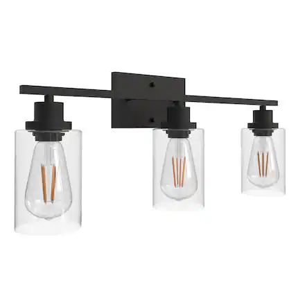 Front. Jandcase - 3-Light Bathroom Light Fixtures, 24" Modern Vanity Lights with Clear Glass Shade, Bathroom Wall Lamp, E26 Base.