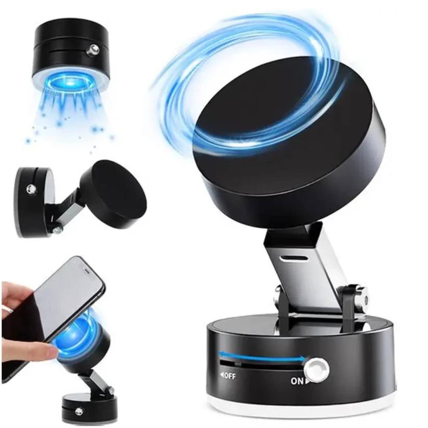 Angle. Stock Preferred - 360° Magnetic Car Phone Holder Electric Vacuum Suction Cup Mount - Black.