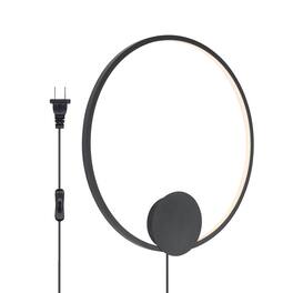 Umeiluce - 23.6" Modern Dimmable Integrated LED Round Wall Sconce, Versatile 2-in-1 Plug-In or Hardwired Light - Matte Black