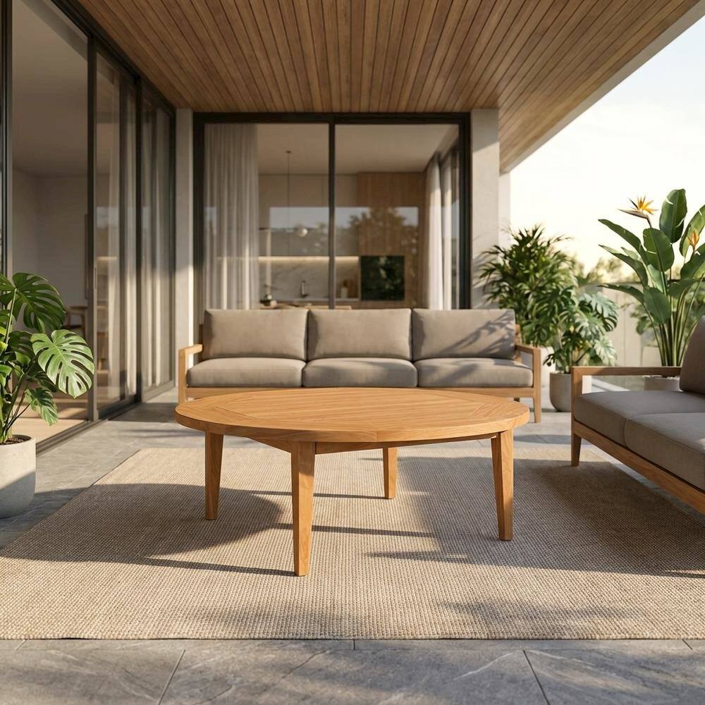 Angle. Outdoor Escape - Teak Wood Outdoor Coffee Table With Durable Top And Elegant Design - Brown.